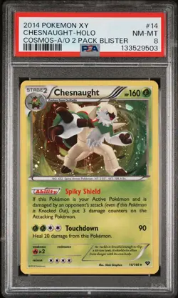 2014 POKEMON XY COSMOS ANCIENT ORIGINS TWO PACK BLISTER CHESNAUGHT-HOLO PSA 8 - Image 1