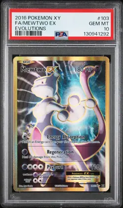 2016 POKEMON XY EVOLUTIONS #103 FULL ART/MEWTWO EX PSA 10 - Image 1