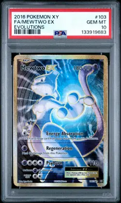2016 POKEMON XY EVOLUTIONS #103 FULL ART/MEWTWO EX PSA 10 - Image 1