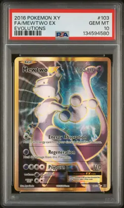 2016 POKEMON XY EVOLUTIONS #103 FULL ART/MEWTWO EX PSA 10 - Image 1