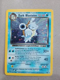 Pokemon TCG Dark Blastoise Holo Rare Card 4/110 Vintage WOTC Swirl - Image 1