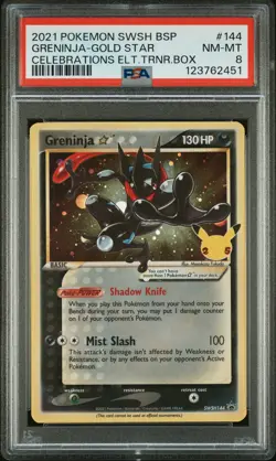 2021 POKEMON SWSH CELEBRATIONS ETB PROMO #144 GRENINJA-GOLD STAR PSA 8 - Image 1