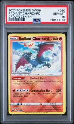 2023 POKEMON SWORD & SHIELD CROWN ZENITH #020 RADIANT CHARIZARD PSA 10 - Image 1