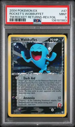 2004 POKEMON EX TEAM ROCKET RETURNS #47 ROCKET'S WOBBUFFET-REVERSE FOIL PSA 9 - Image 1