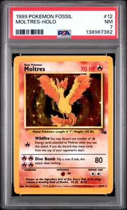 1999 POKEMON FOSSIL #12 MOLTRES-HOLO PSA 7 - Image 1
