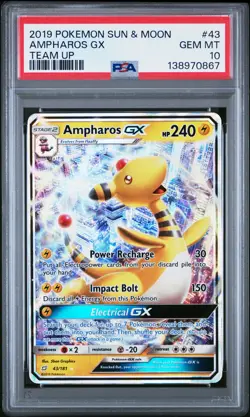 2019 POKEMON SUN & MOON TEAM UP #43 AMPHAROS GX PSA 10 - Image 1