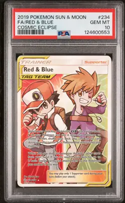 2019 POKEMON SUN & MOON COSMIC ECLIPSE #234 FULL ART/RED & BLUE PSA 10 - Image 1