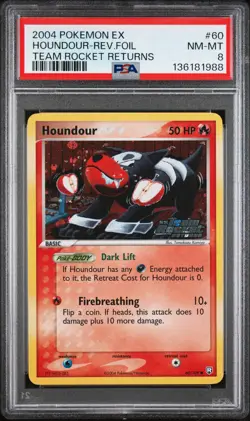 2004 POKEMON EX TEAM ROCKET RETURNS #60 HOUNDOUR-REVERSE FOIL PSA 8 - Image 1