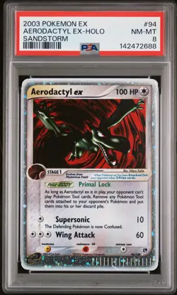 2003 POKEMON EX SANDSTORM #94 AERODACTYL EX-HOLO PSA 8 - Image 1