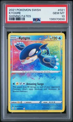 2021 POKEMON SWORD & SHIELD SHINING FATES #021 KYOGRE PSA 10 - Image 1