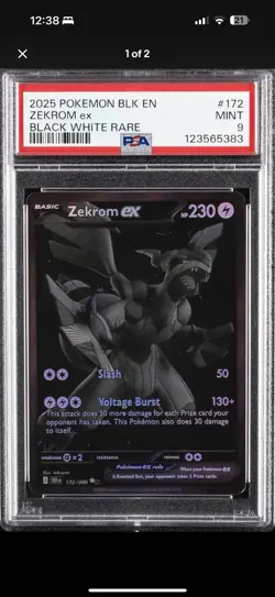 2025 POKEMON BLK EN-BLACK BOLT BLACK WHITE RARE #172 ZEKROM EX PSA 9 - Image 1