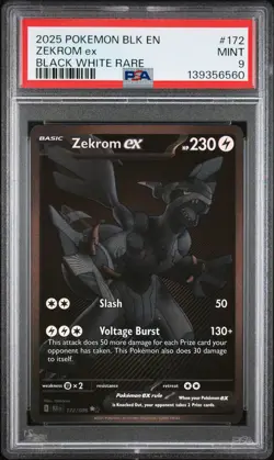 2025 POKEMON BLK EN-BLACK BOLT BLACK WHITE RARE #172 ZEKROM EX PSA 9 - Image 1