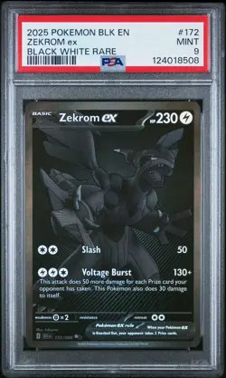 2025 POKEMON BLK EN-BLACK BOLT ZEKROM ex#172 BLACK WHITE RARE PSA 9 - Image 1