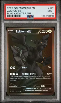 2025 POKEMON BLK EN-BLACK BOLT BLACK WHITE RARE #172 ZEKROM EX PSA 9 - Image 1