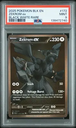 2025 POKEMON BLK EN-BLACK BOLT BLACK WHITE RARE #172 ZEKROM EX PSA 9 - Image 1