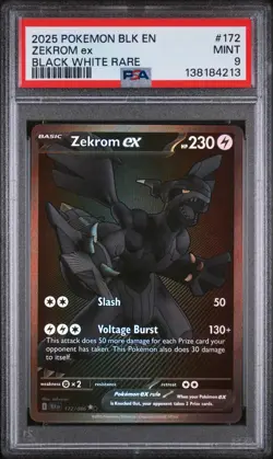 ZEKROM EX BLACK WHITE RARE #172 BWR 2025 POKEMON BLK EN BLACK BOLT PSA 9 MINT - Image 1