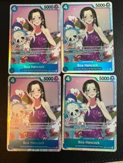 One Piece TCG Romance Dawn OP01-078 EN Boa Hancock SR Foil playset x4 - Image 1