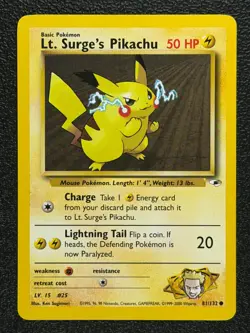 Lt. Surge's Pikachu 81/132 Gym Heroes Series Common Pokemon Card 1999-2000 NM - Image 1