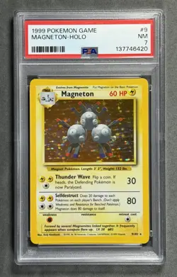 1999 Pokemon Game #9 MAGNETON HOLO Base Set Series Stage 1 Rare Card PSA 7 - Image 1