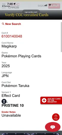 Magikarp Taruka - CGC Pristine 10 - Japanese Pokemon Effect Card - Image 4