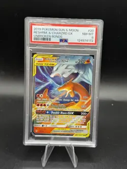 2019 POKEMON SUN & MOON UNBROKEN BONDS #20 RESHIRAM & CHARIZARD GX PSA 8 - Image 1