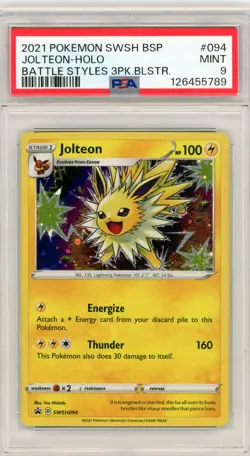 2021 Pokemon Jolteon Battle Styles SWSH094 Black Star Promo Holo Card PSA 9 C - Image 1