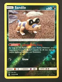 Pokemon TCG Sandile 113/214 Sm Unbroken Bonds Reverse Holo Yuka Morii Art NM - Image 1