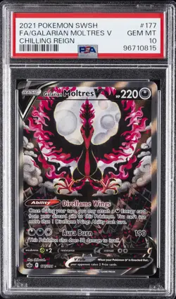 2021 POKEMON SWORD & SHIELD CHILLING REIGN FULL ART/GALARIAN MOLTRES V PSA 10 - Image 1