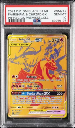 2021 POKEMON SM BLACK STAR PROMO #SM247 FULL ART/RESHIRAM & CHARIZARD GX PSA 10 - Image 1