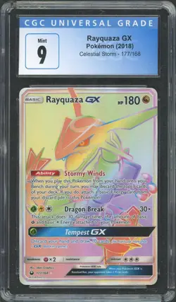 2018 Pokemon Celestial Storm Rayquaza GX Secret Rare 177/168 CGC 9 - Image 1