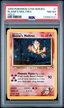 2000 POKEMON GYM HEROES HOLO #1 BLAINE'S MOLTRES PSA 8 - Image 1