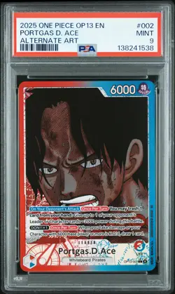 2025 ONE PIECE OP13-CARRYING ON HIS WILL ALTERNATE ART #002 PORTGAS D. ACE PSA 9 - Image 1