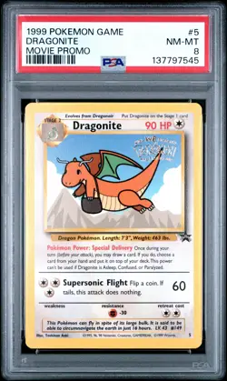 1999 POKEMON GAME MOVIE PROMO #5 DRAGONITE PSA 8 - Image 1