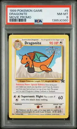 1999 POKEMON GAME MOVIE PROMO #5 DRAGONITE PSA 8 - Image 1
