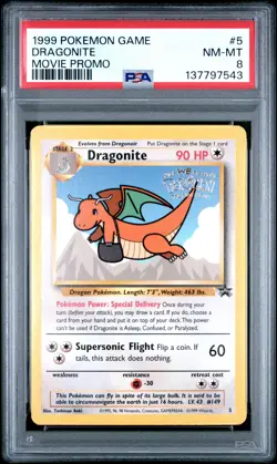 1999 POKEMON GAME MOVIE PROMO #5 DRAGONITE PSA 8 - Image 1
