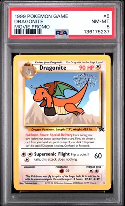 1999 POKEMON GAME MOVIE MOVIE PROMO #5 DRAGONITE PSA 8 - Image 1
