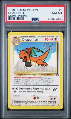 1999 POKEMON GAME MOVIE PROMO #5 DRAGONITE PSA 8 - Image 1