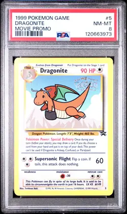 1999 POKEMON GAME MOVIE PROMO #5 DRAGONITE PSA 8 - Image 1