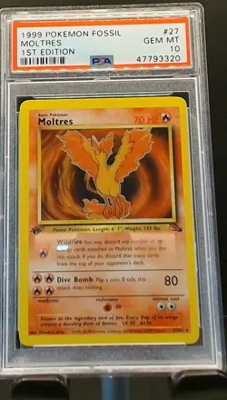Moltres 27/62 - Pokemon 1st Edition Fossil PSa 10 Gem Mint - Image 1
