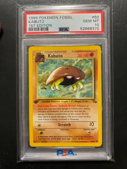 1999 Pokemon Fossil 1st Edition #50/62 Kabuto PSA 10 Gem MT - Image 1