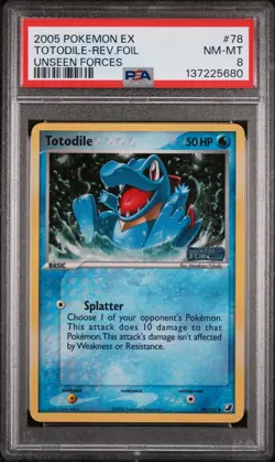 2005 POKEMON EX UNSEEN FORCES #78 TOTODILE-REVERSE FOIL PSA 8 - Image 1