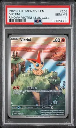 2025 Pokemon SVP 208 Victini PSA 10 Graded Illustration Rare Promo Unova 389 - Image 1