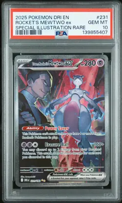 2025 POKEMON DRI EN-DESTINED RIVALS #231 TEAM ROCKET'S MEWTWO EX PSA 10 - Image 1