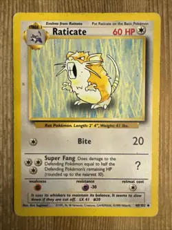 Pokemon TCG Raticate Base Set 40/102 Regular Unlimited Uncommon HP - Image 1