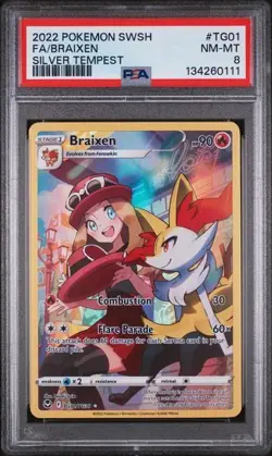2022 POKEMON SWSH SILVER TEMPEST #TG01 FA/BRAIXEN SILVER TEMPEST - PSA 8 NM - MT - Image 1