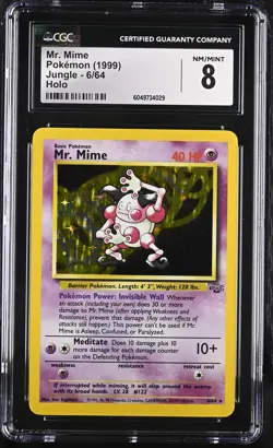 CGC 8 Mr. Mime 6/64 Holo Jungle Pokemon Card - Image 1