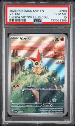 2025 Pokemon SVP 208 Victini PSA 10 Graded Illustration Rare Promo Unova 386 - Image 1
