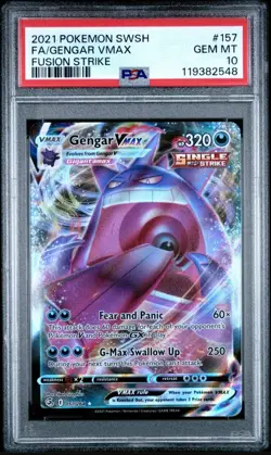 2021 Pokemon SWSH Fusion Strike #157 FA Gengar VMax PSA 10 💎 GEM MINT 💎 - Image 1