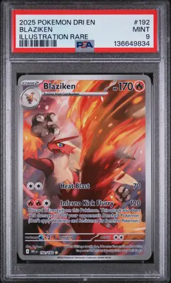 2025 POKEMON DRI EN-DESTINED RIVALS ILLUSTRATION RARE #192 BLAZIKEN PSA 9 - Image 1