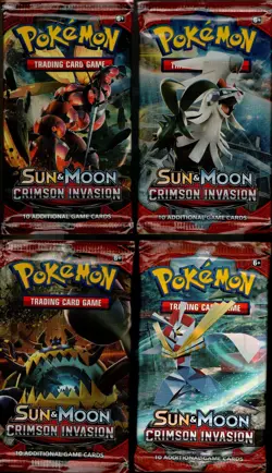 2017 Pokemon Sun & Moon Crimson Invasion Booster 4-Pack (Set) - Image 1